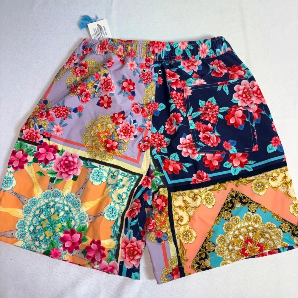 Johnny Was Swim Shorts XS Multicolor New Patchwork Floral Baroque CSW2222-Y